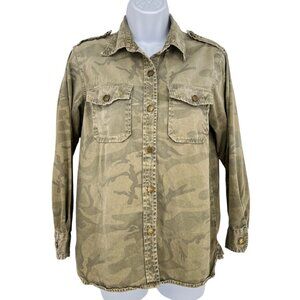 Current/Elliott The Perfect Shirt Army Camo Green Distressed Size Small